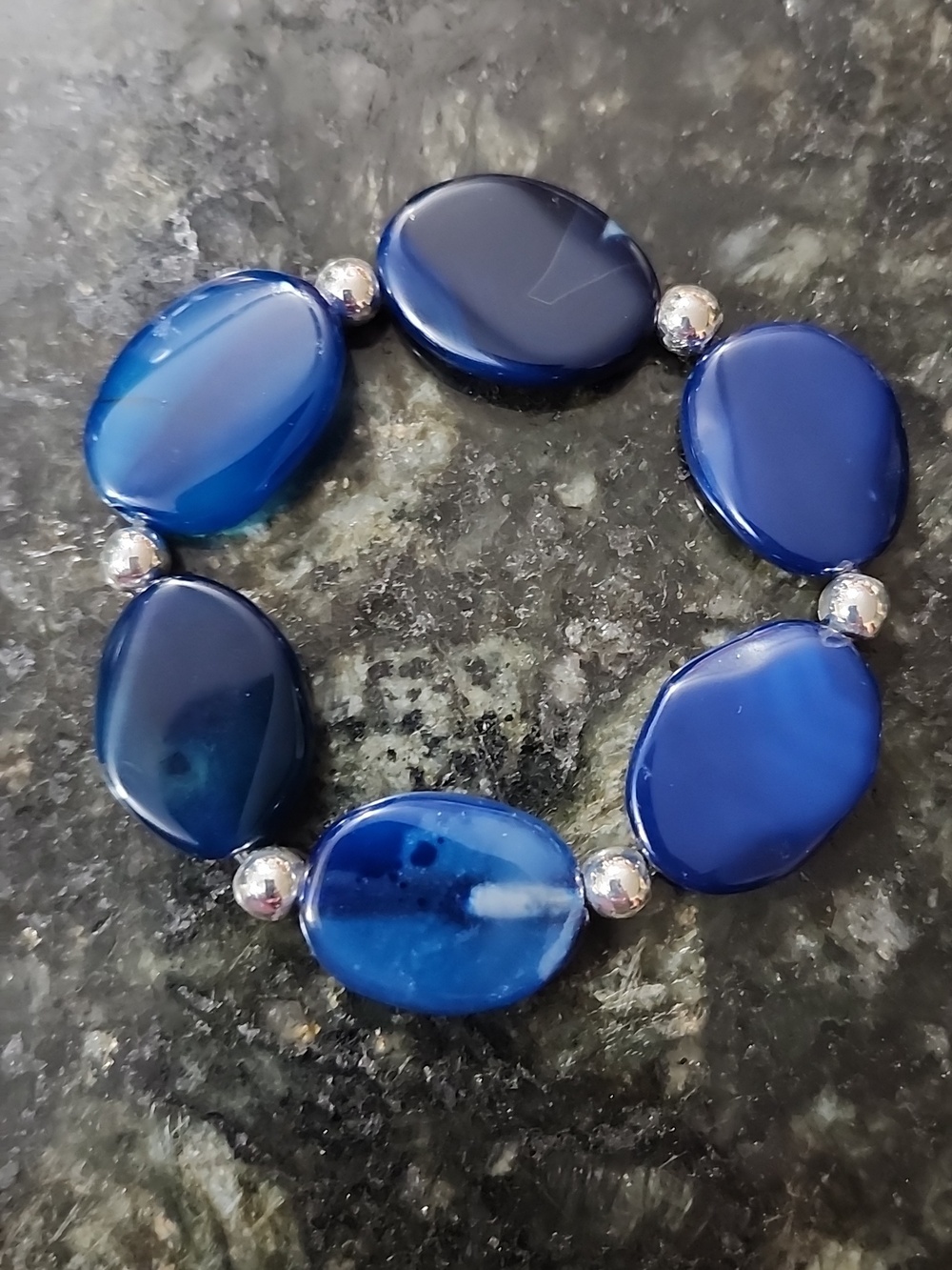 Handmade Blue and Silver Hematite Beaded Bracelet